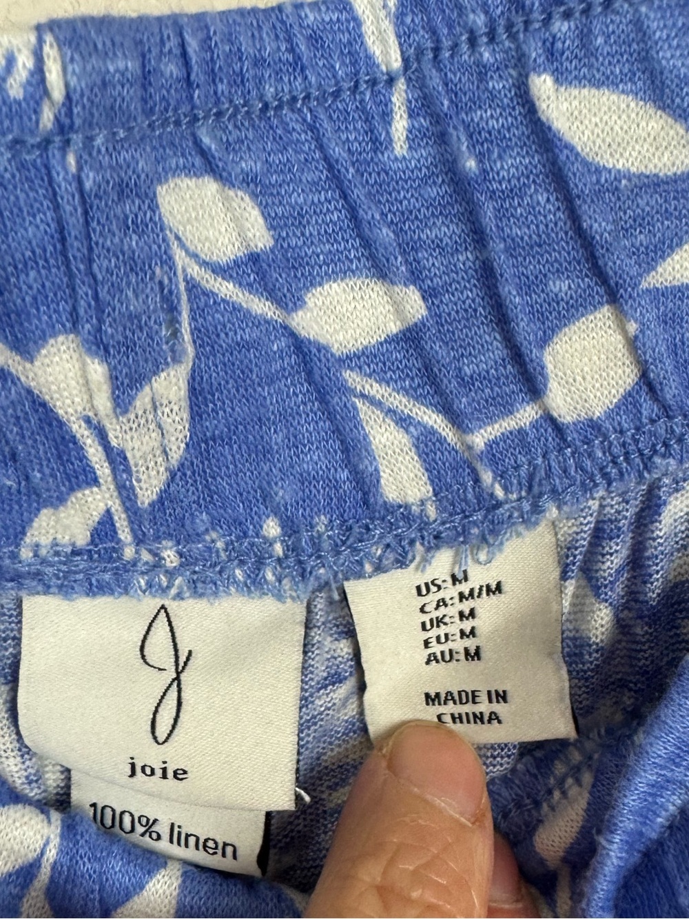 Women’s Joie 100% Linen Blue and White Wide-Leg Paisley Pants Size M Buttons - Picture 6 of 7
